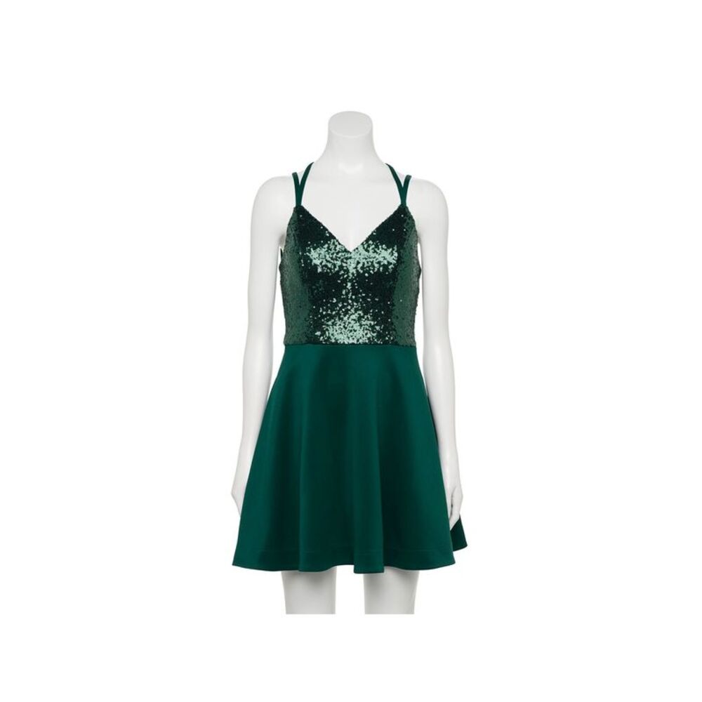 SPEECHLESS Womens Green Spaghetti Strap V Neck Mini Party Fit + Flare Dress 9